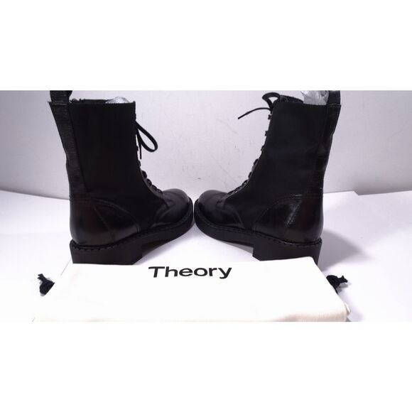 Theory Women's Laced Boot Combat Nylon Leather Booites Black NIB 598 Sz 40 - Picture 11 of 16